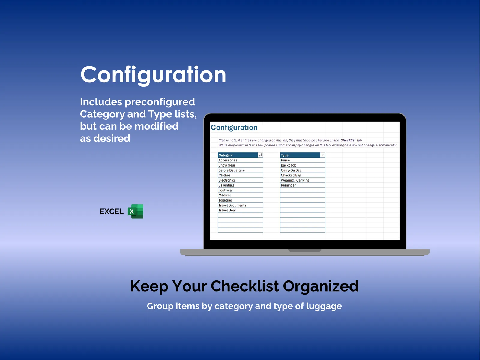 Ski and Snowboard Vacation Checklist - Excel - Fully Editable - Make Your Own