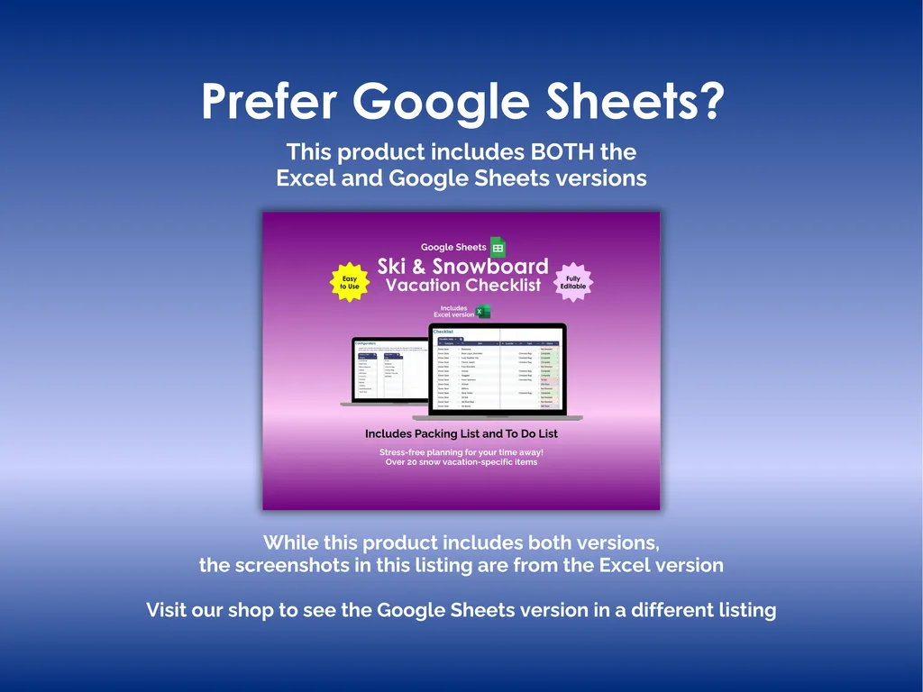 Ski and Snowboard Vacation Checklist - Excel - Other