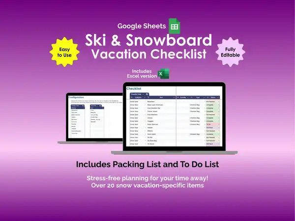 Ski and Snowboard Vacation Checklist - Google Sheets