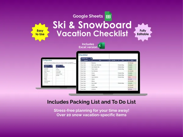 Ski and Snowboard Vacation Checklist - Google Sheets