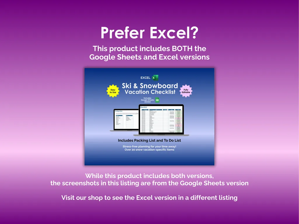 Ski and Snowboard Vacation Checklist - Sheets - Other