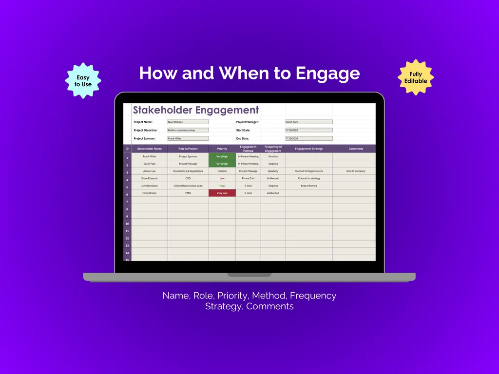 Stakeholder Engagement Plan - Excel - Plan