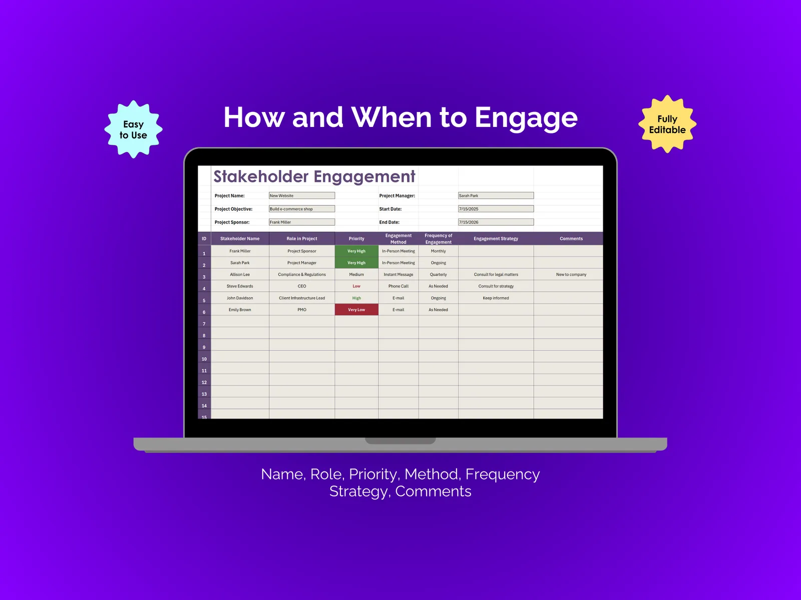 Stakeholder Engagement Plan - Excel - Plan