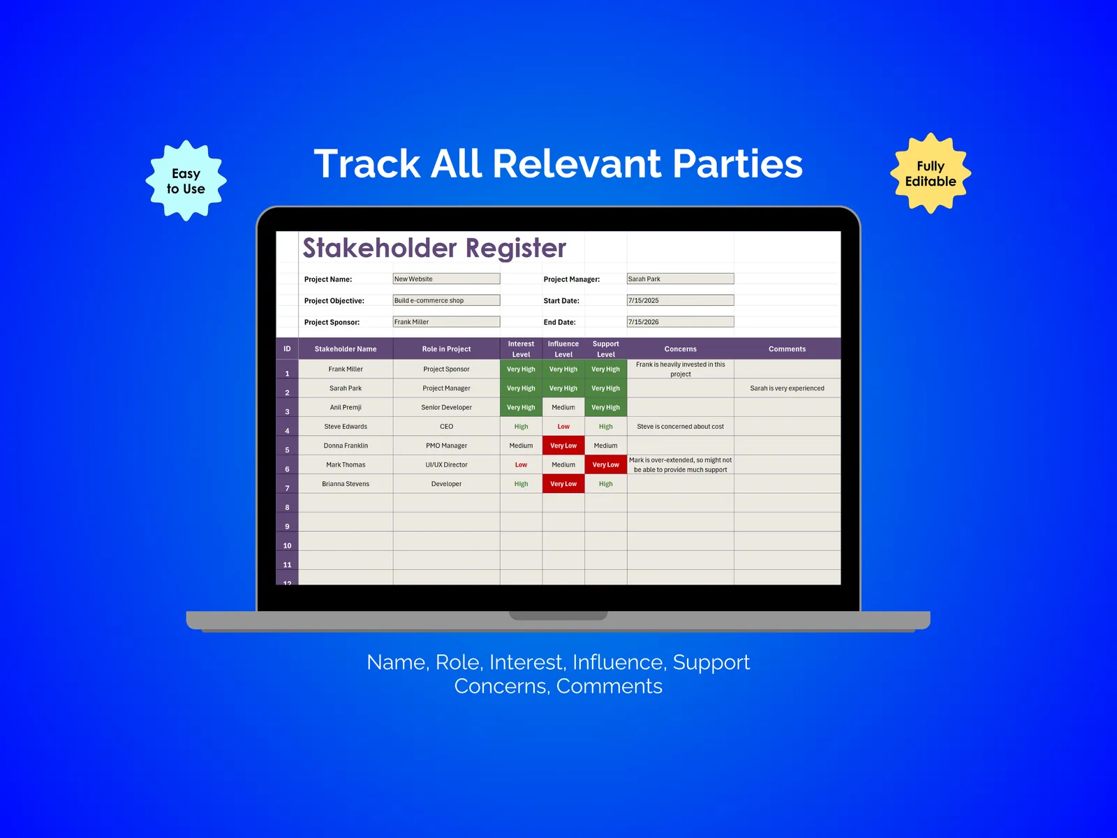 Stakeholder Register - Excel - Register
