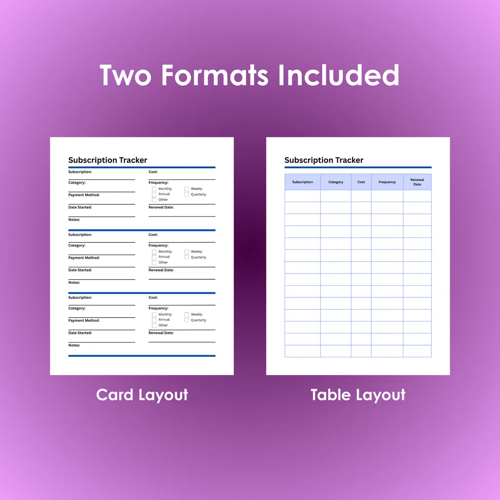 Subcription Tracker - PDF - Formats