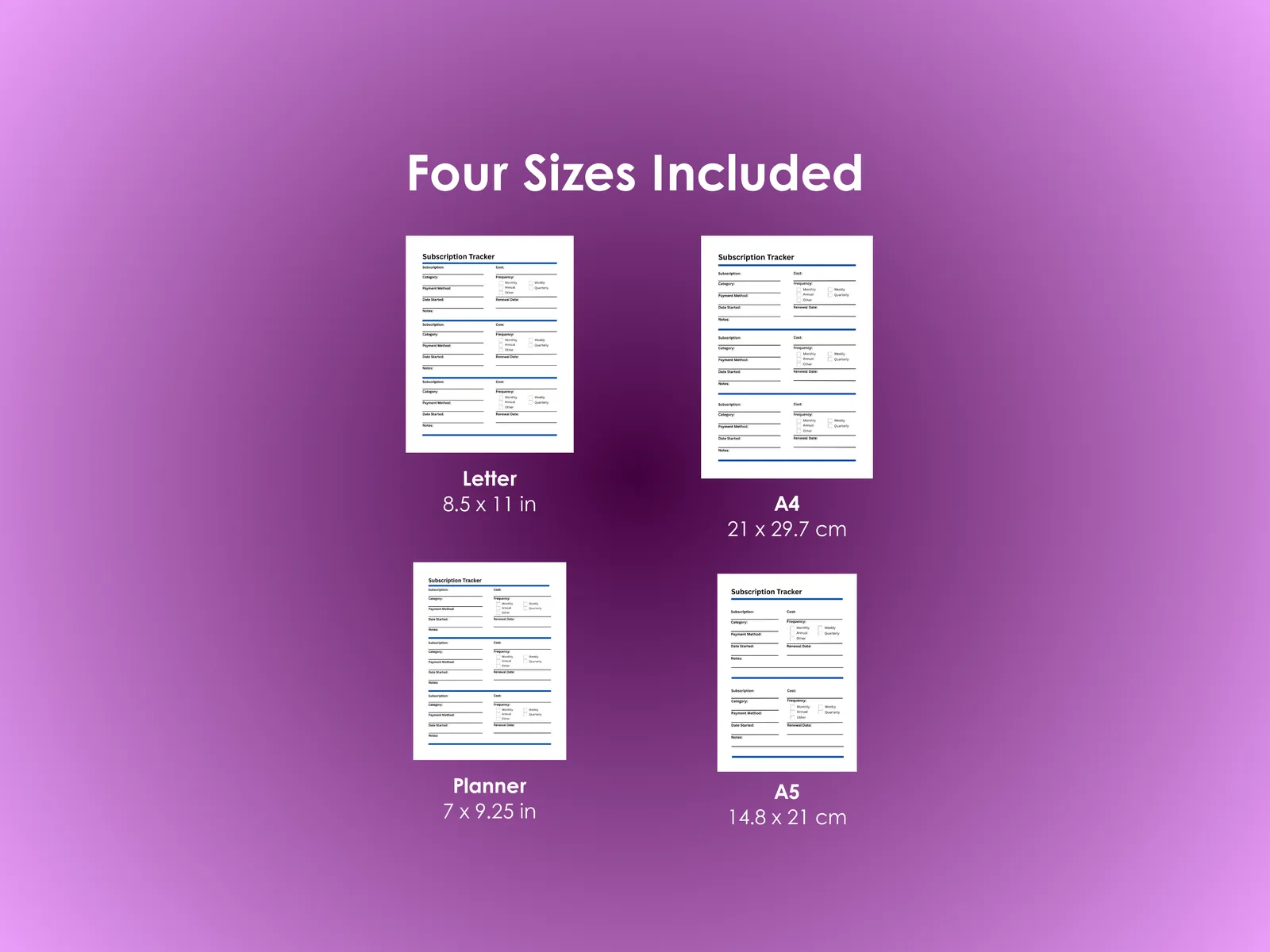 Subcription Tracker - PDF - Sizes