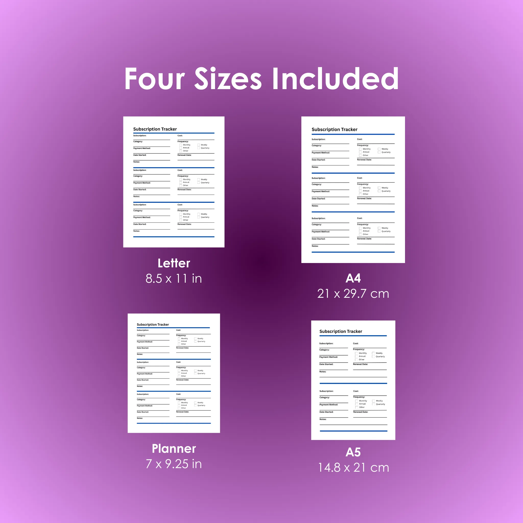 Subcription Tracker - PDF - Sizes