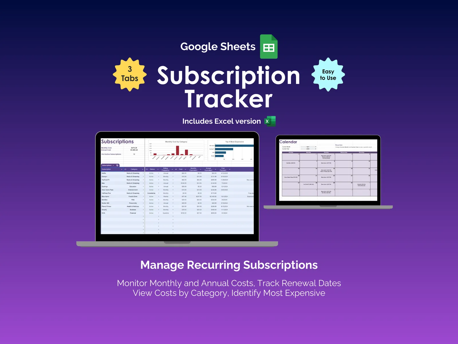 Subcription Tracker - Sheets