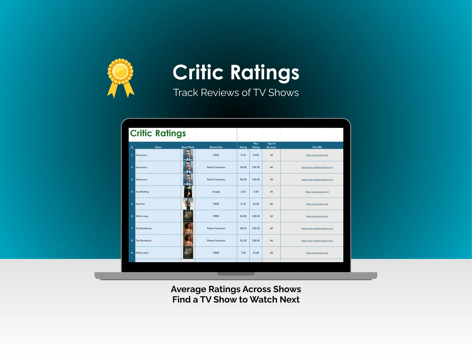 TV Show Tracker - Excel - Critic Ratings