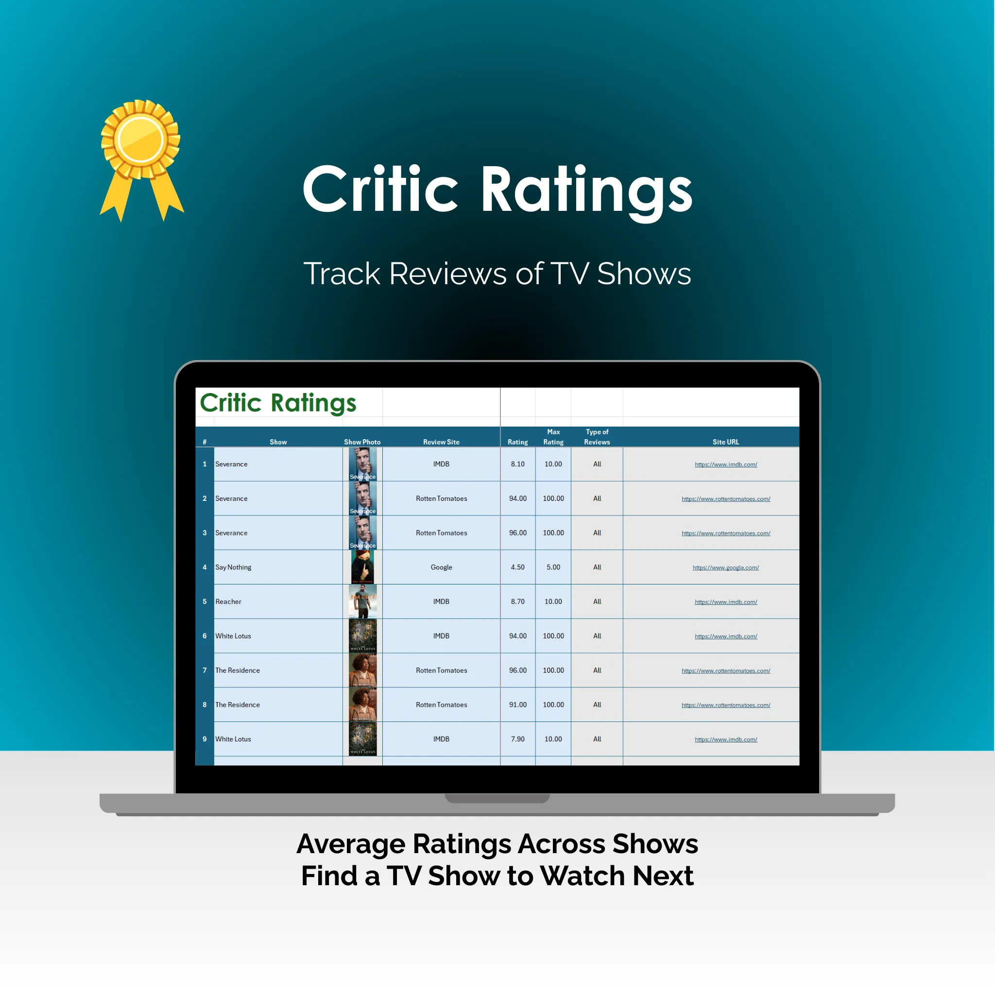 TV Show Tracker - Excel - Critic Ratings