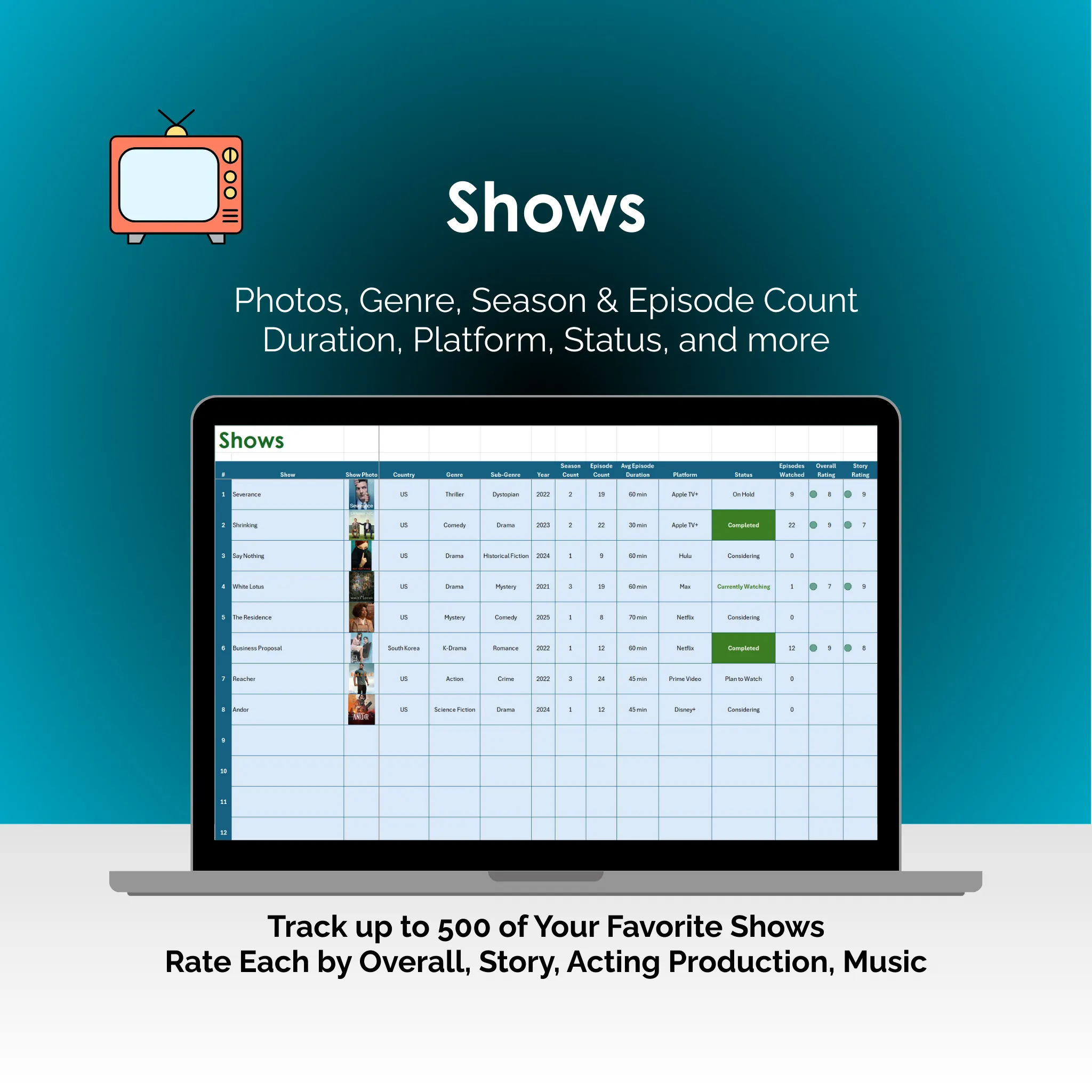 TV Show Tracker - Excel - Shows