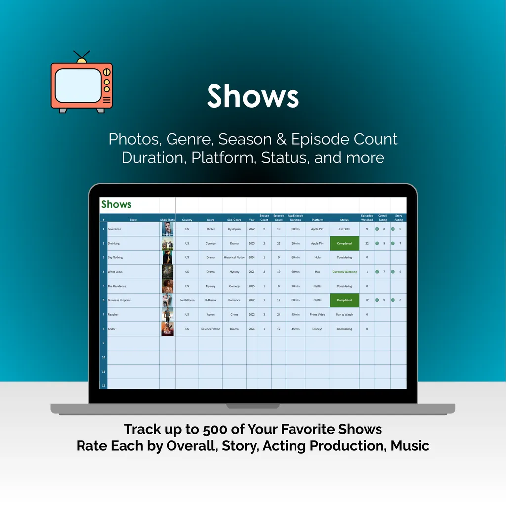 TV Show Tracker - Excel - Shows