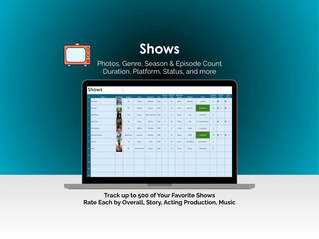 TV Show Tracker - Excel - Shows