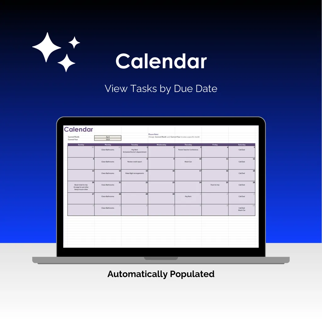 Task Tracker - Excel - Calendar