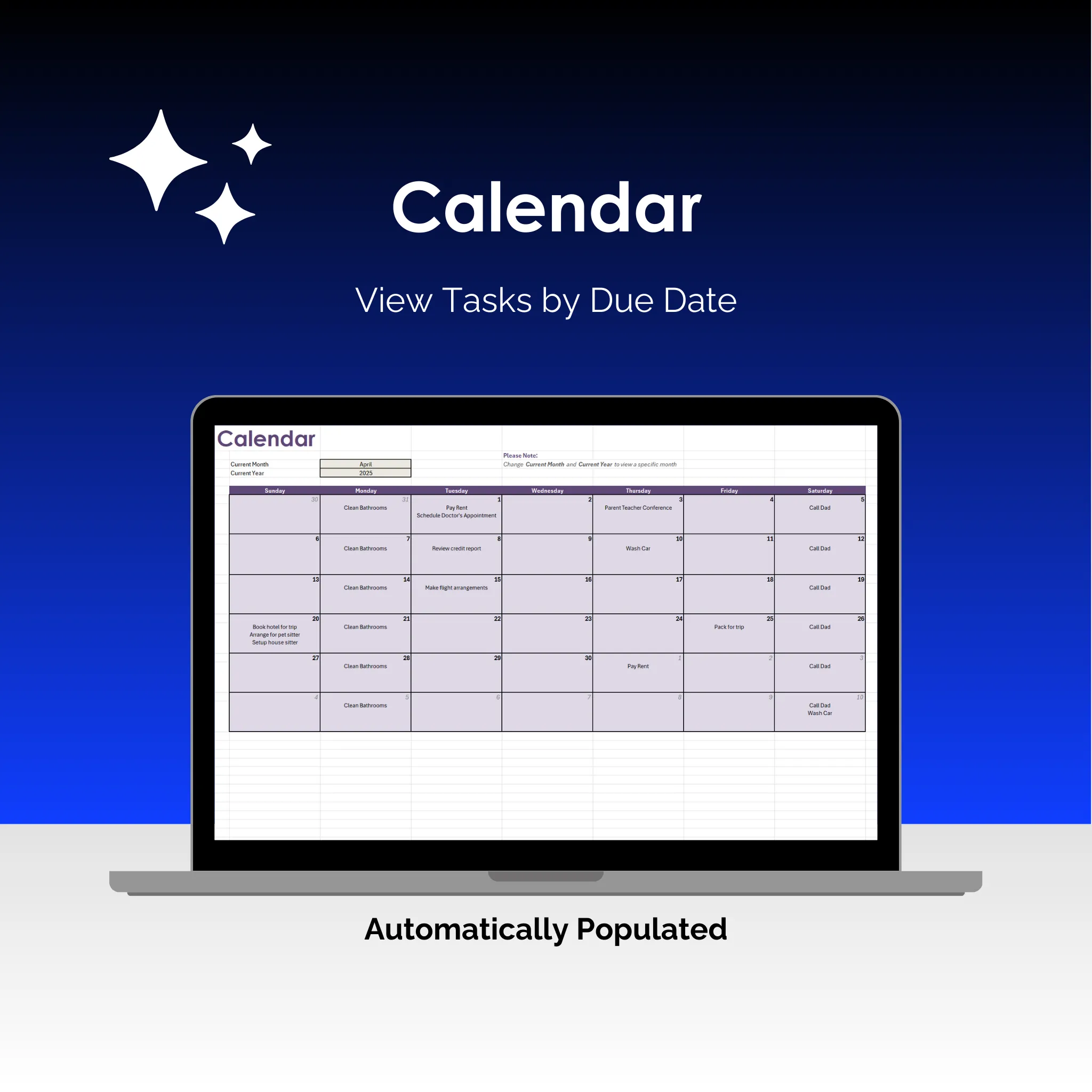 Task Tracker - Excel - Calendar