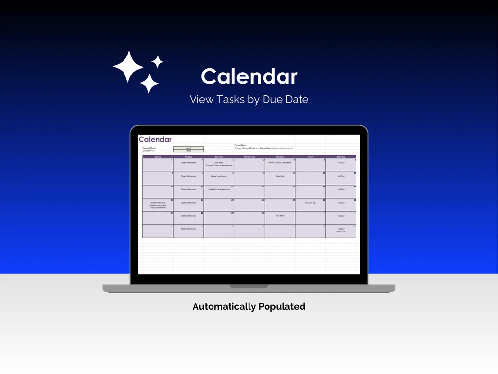 Task Tracker - Excel - Calendar
