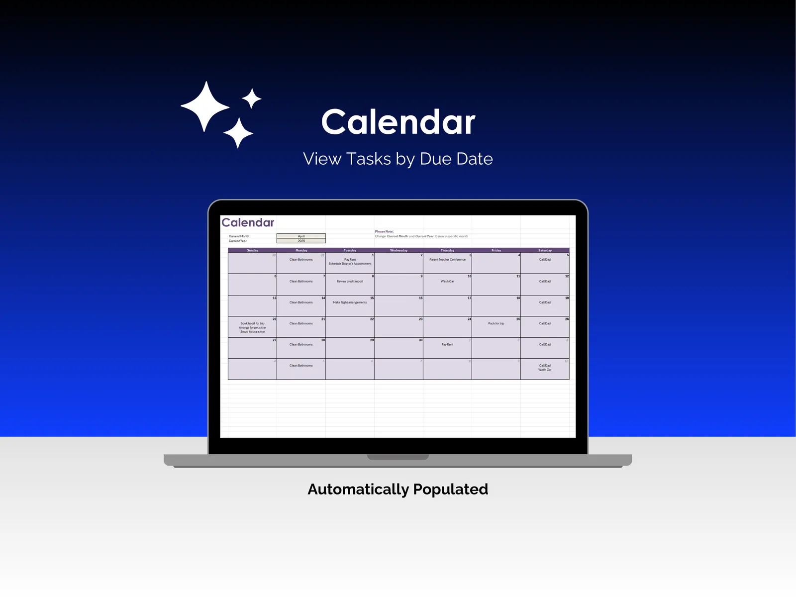 Task Tracker - Excel - Calendar