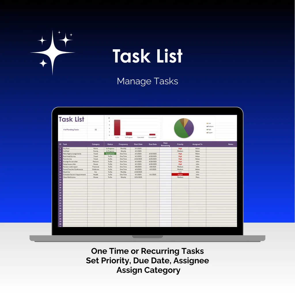 Task Tracker - Excel - Task List