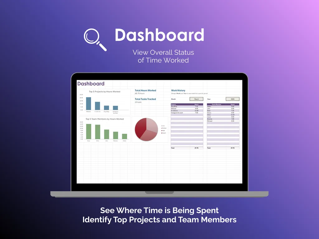 Time Tracker - Excel - Dashboard