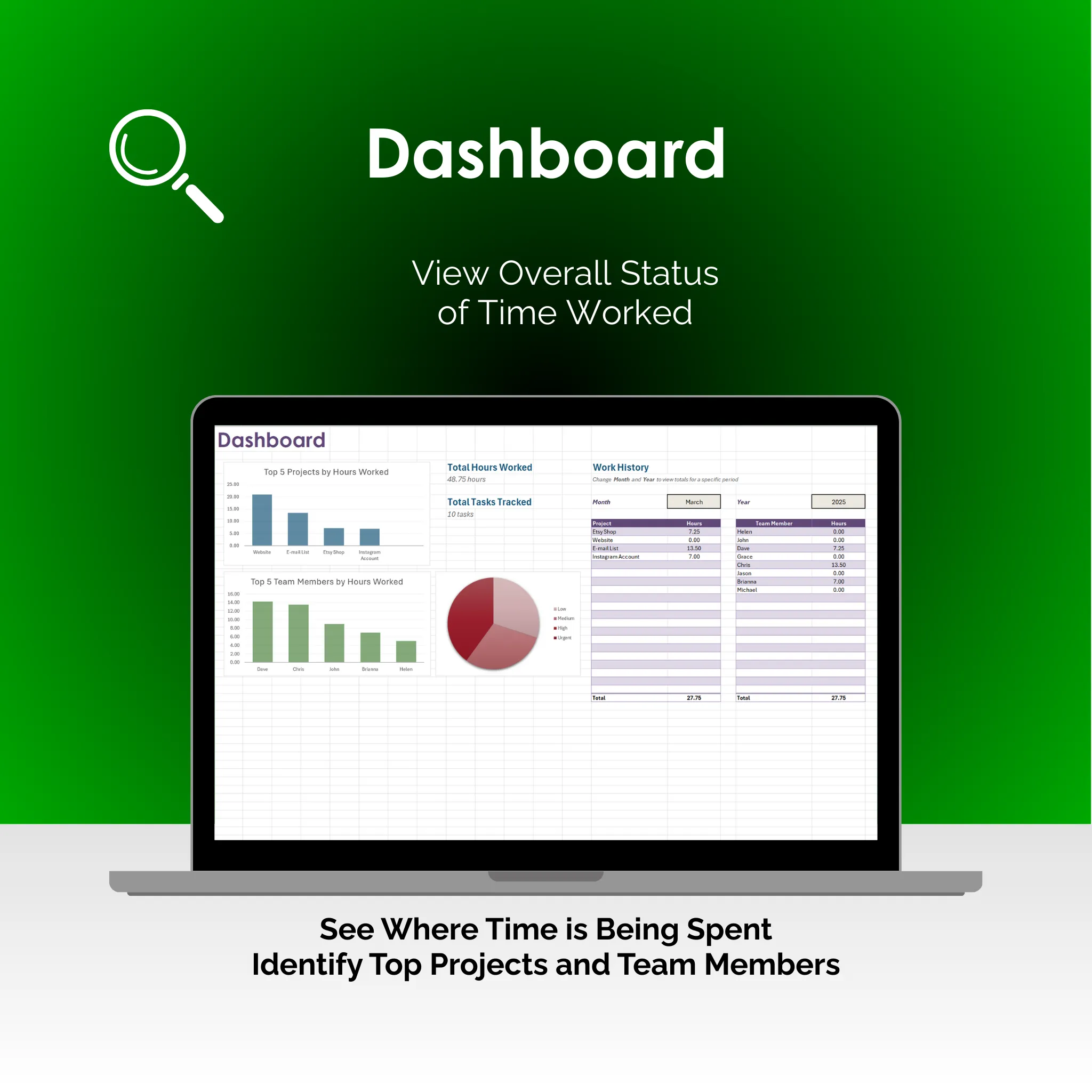 Time Tracker - Excel - Dashboard