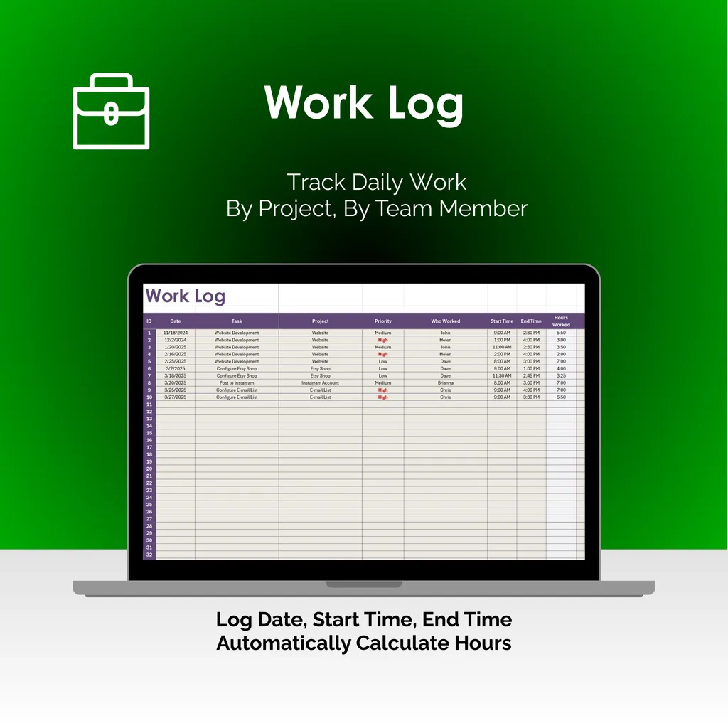 Time Tracker - Excel - Work Log