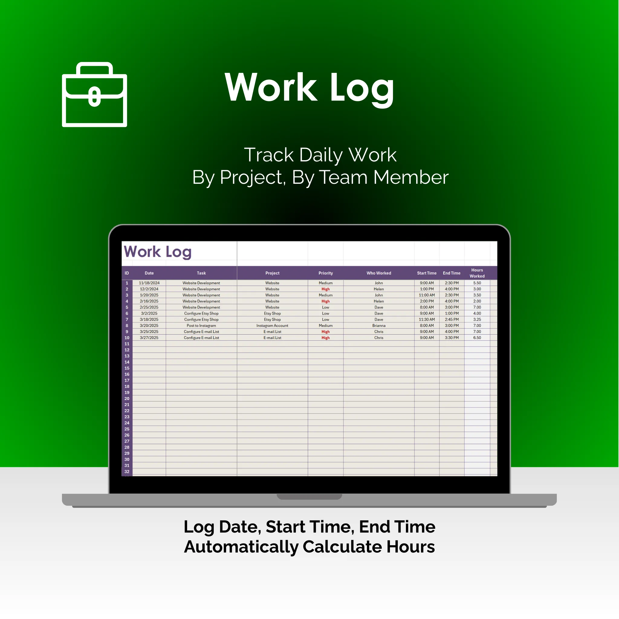 Time Tracker - Excel - Work Log