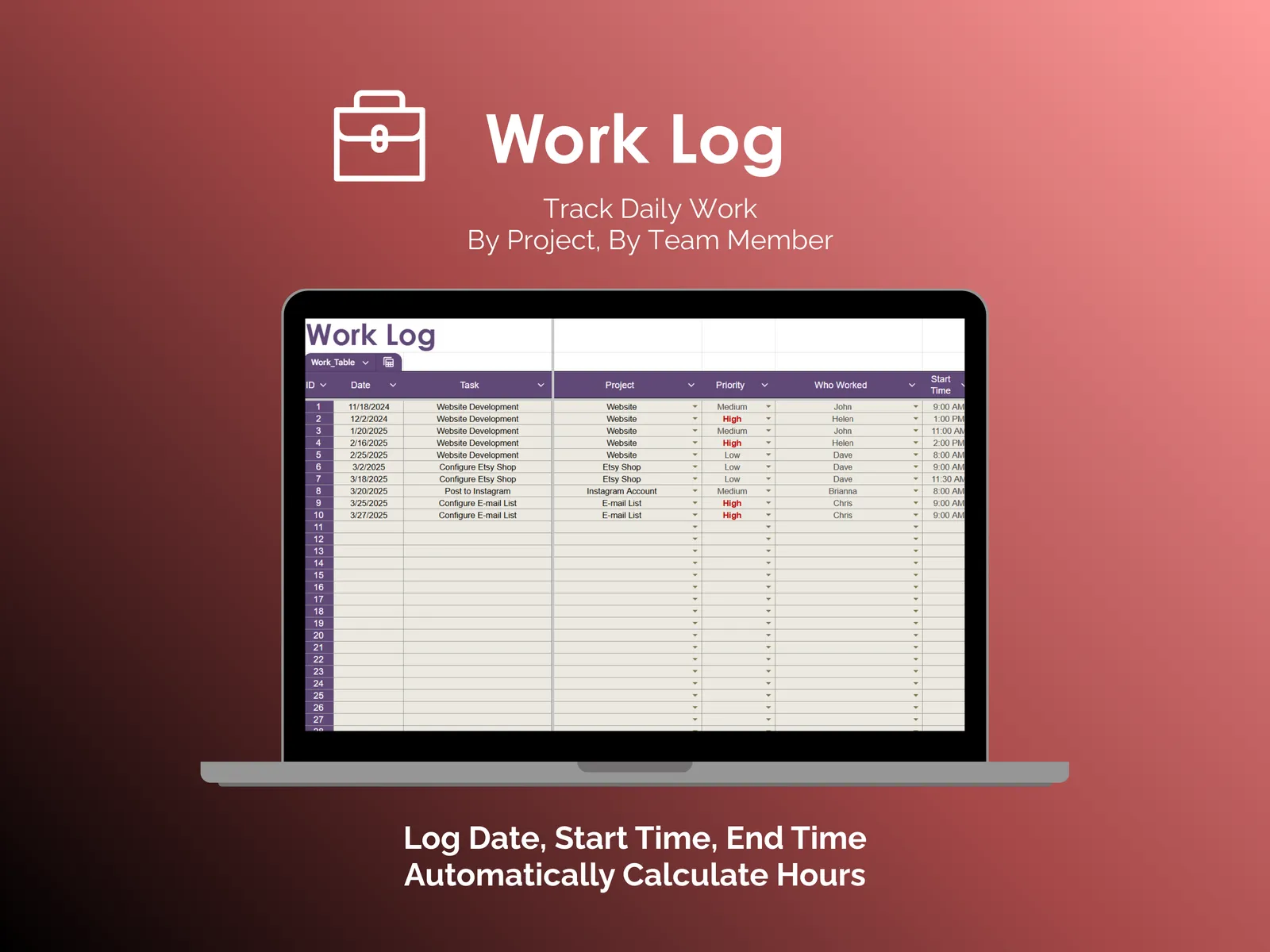 Time Tracker - Sheets - Work Log