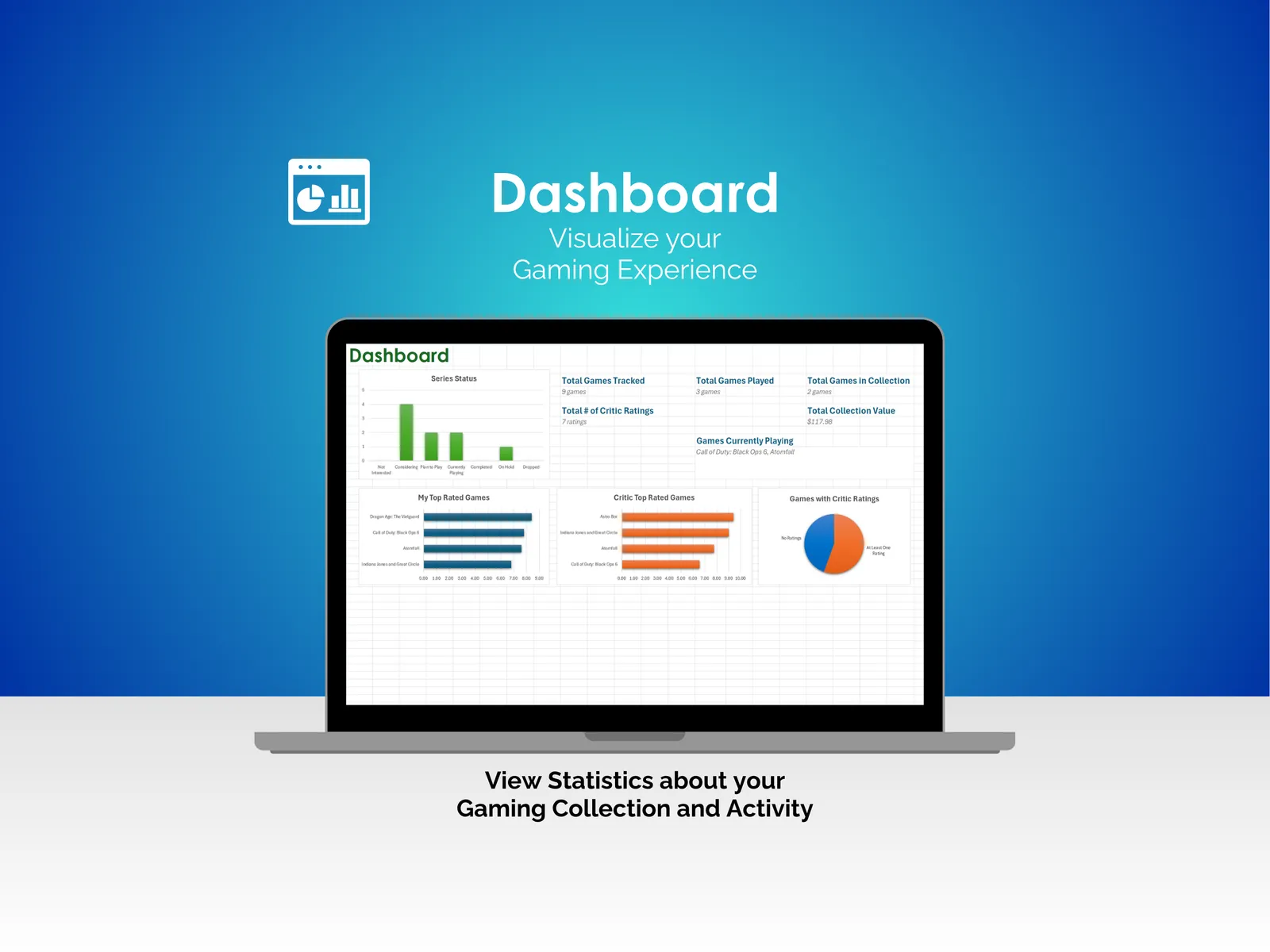 Video Game Tracker - Excel - Dashboard