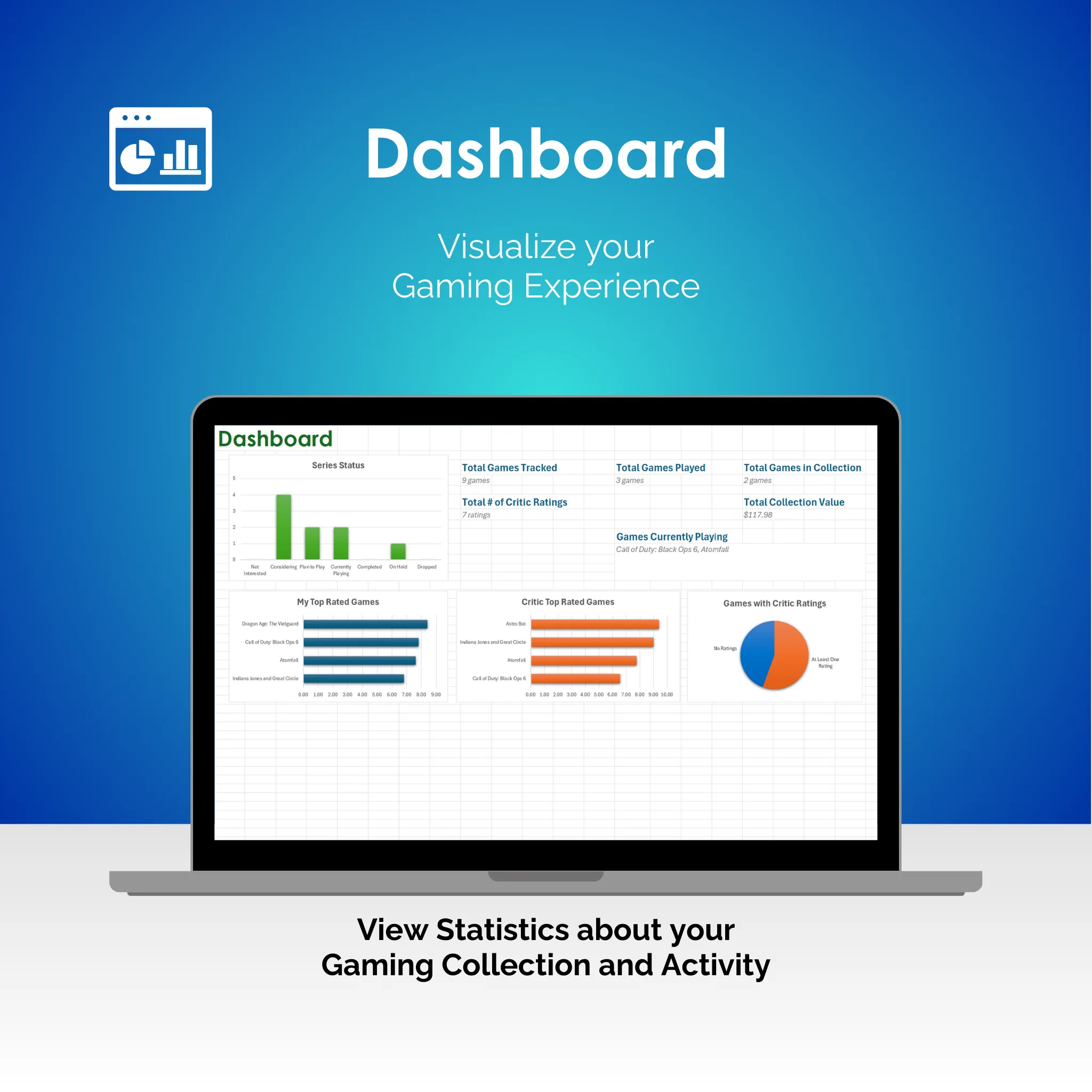 Video Game Tracker - Excel - Dashboard
