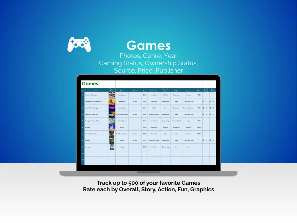 Video Game Tracker - Excel - Games