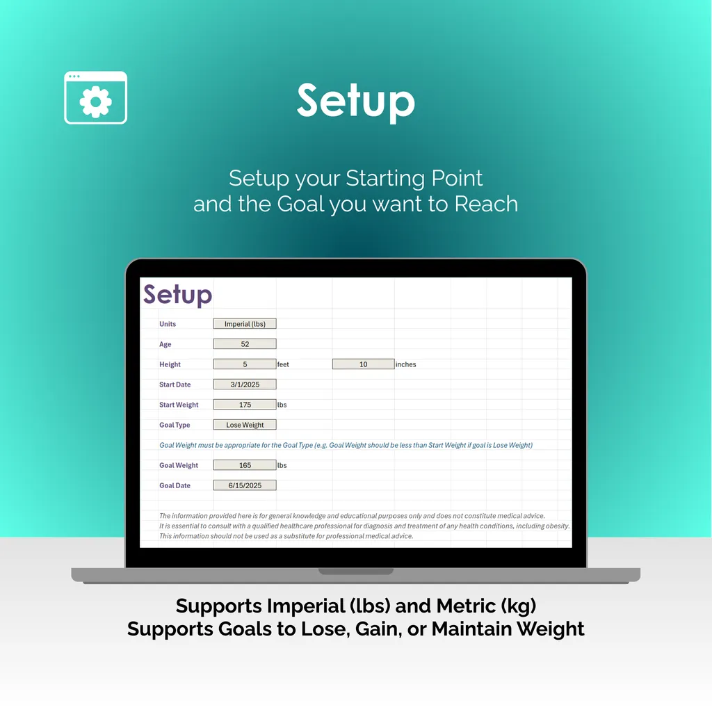 Weight Tracker - Excel - Setup
