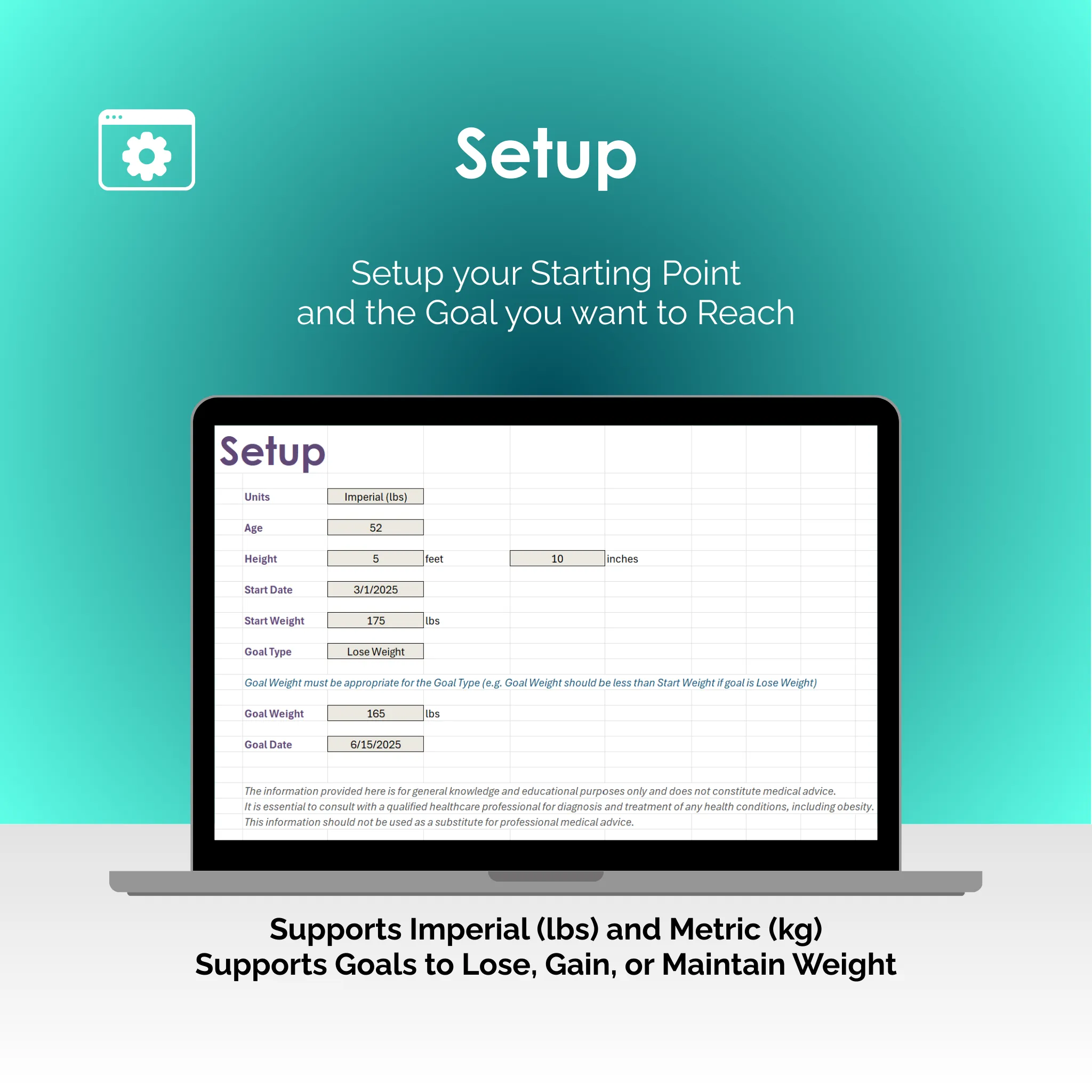 Weight Tracker - Excel - Setup