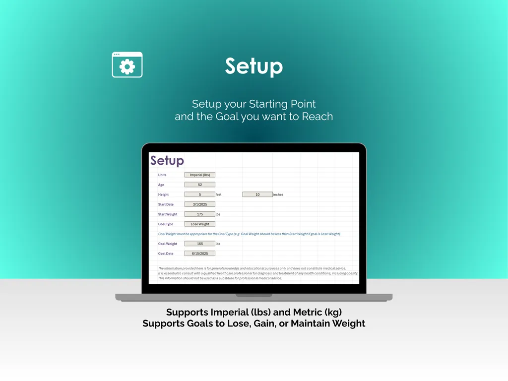 Weight Tracker - Excel - Setup